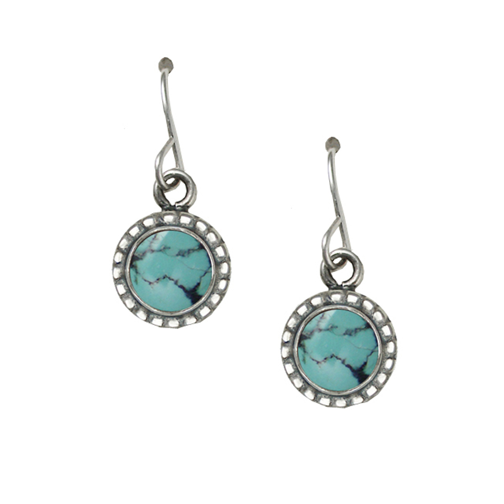 Sterling Silver Small Chinese Turquoise Gemstone Drop Dangle Earrings